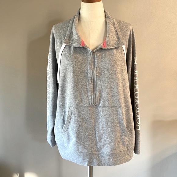 CALVIN KLEIN LOGO women’s plus PERFORMANCE 1/2 zip sweatshirt grey pockets 2X - Picture 4 of 17